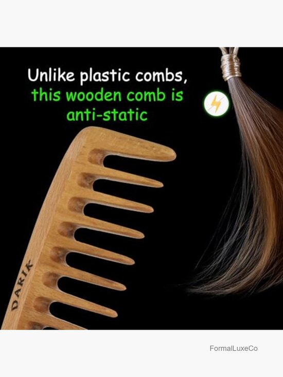 Wide Tooth Wooden Comb Handmade Natural Anti-Static Detangling Hair main image 6